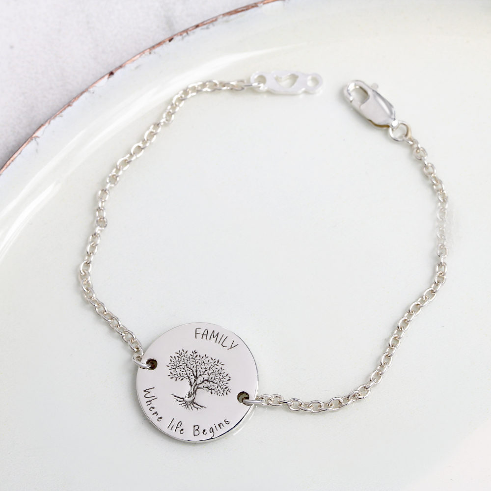 Engraved Family Tree Bracelet in Silver by Silvery Jewellery australia