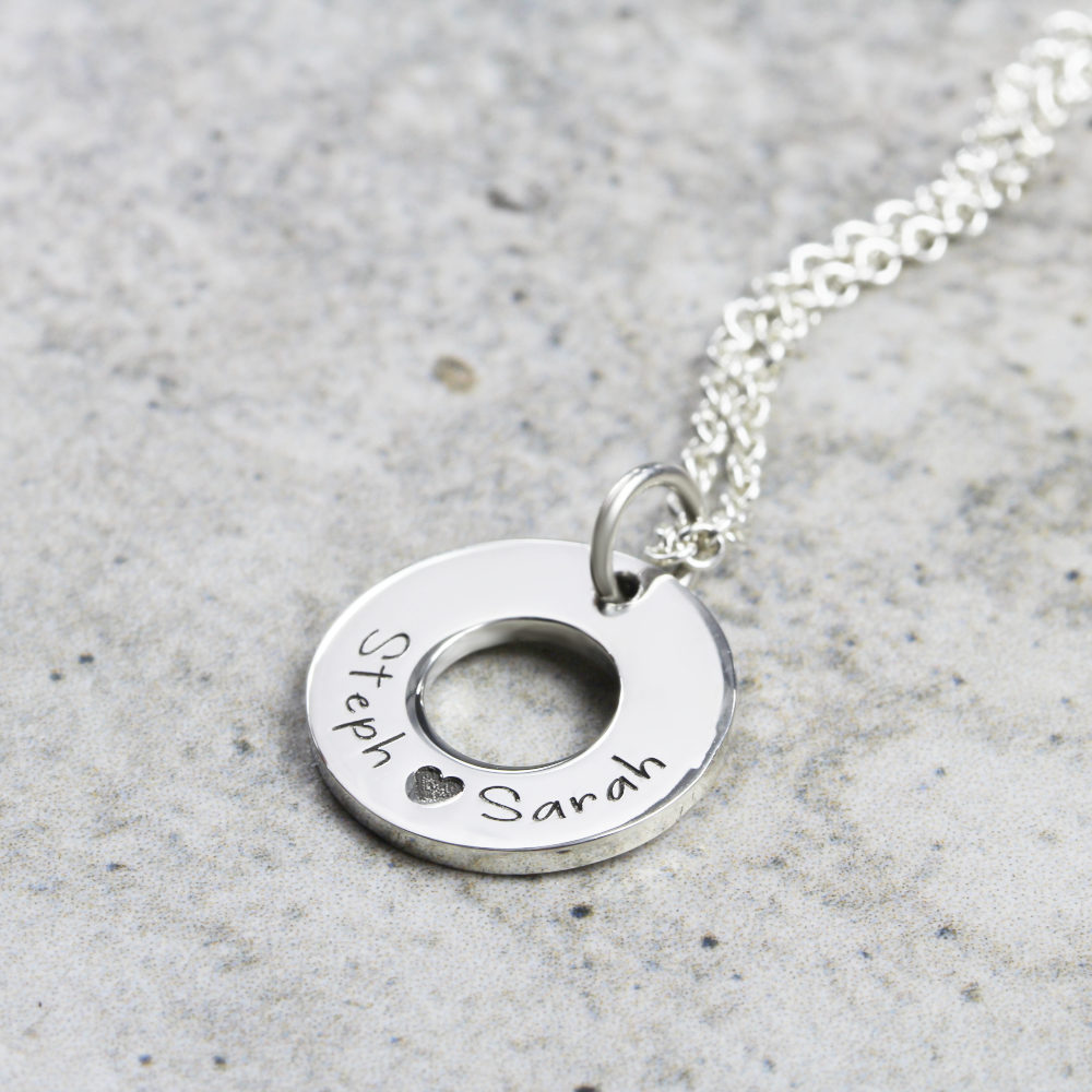 Personalised necklace engraved necklace by Silvery Jewellery in Australia engraved washer necklace
