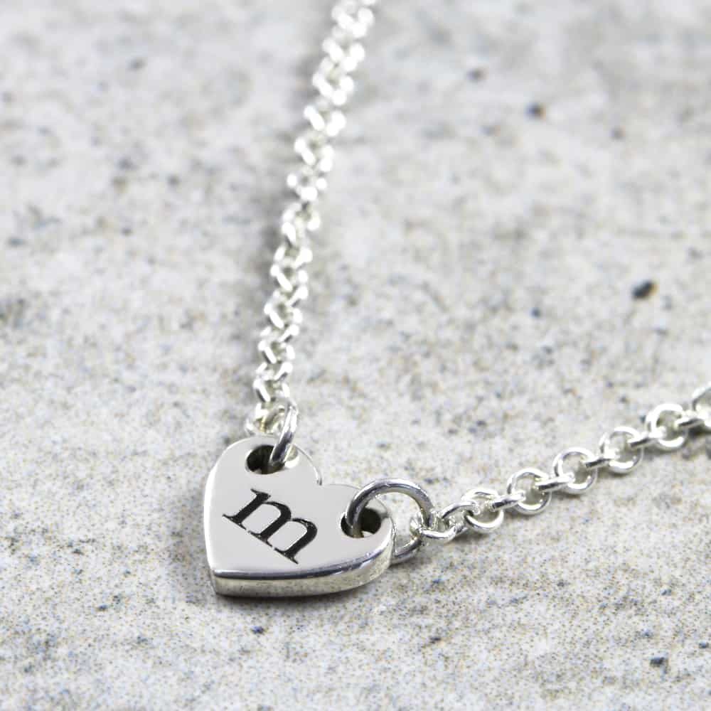 925 Sterling Silver Dainty Heart Initial Necklace
