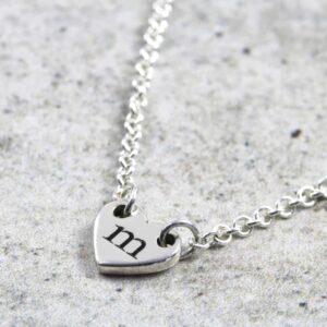 925 Sterling Silver Dainty Heart Initial Necklace