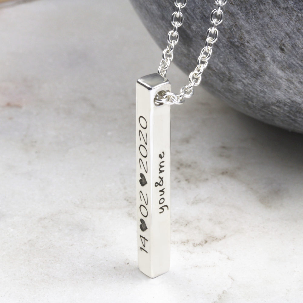 Personalised Necklace Four Sided Personalised Bar Necklace Silvery Jewellery Australia