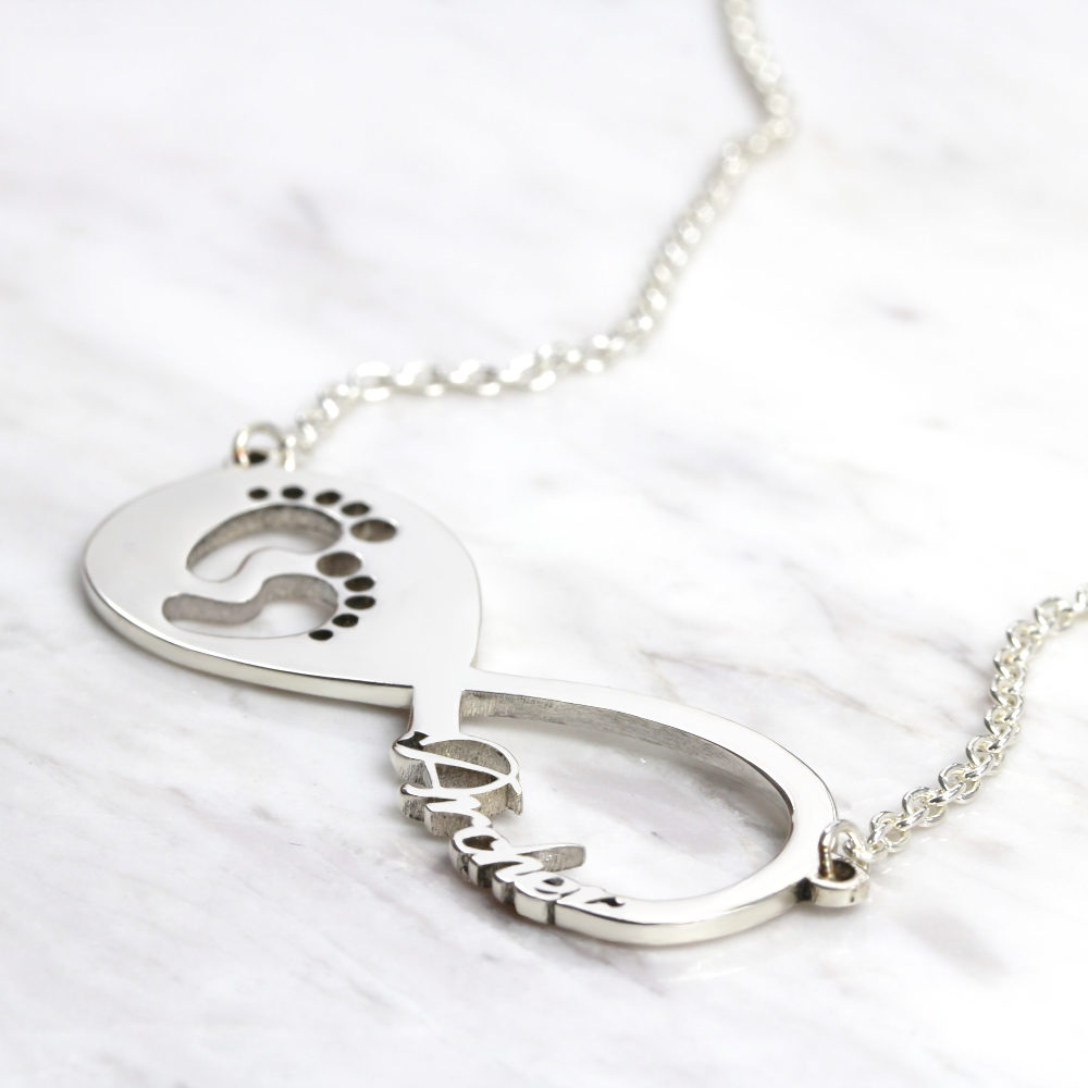 925 Sterling Silver Personalised Necklace Infinity Baby Feet Necklace