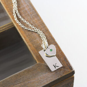 initial tag and birthstone heart necklace