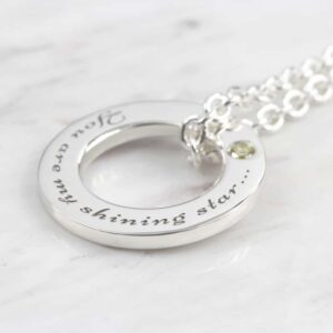 engraved washer birthstone necklace