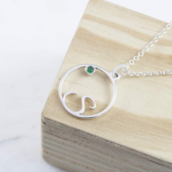 open circle initial birthstone necklace