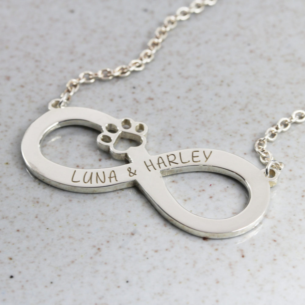 Personalised Paw and infinity necklace by silvery jewellery in australia