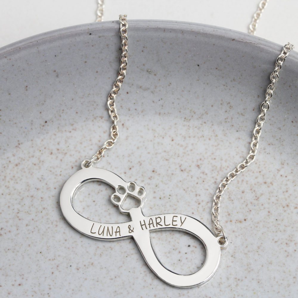 Sterling Silver Paw and infinity necklace by silvery jewellery in australia