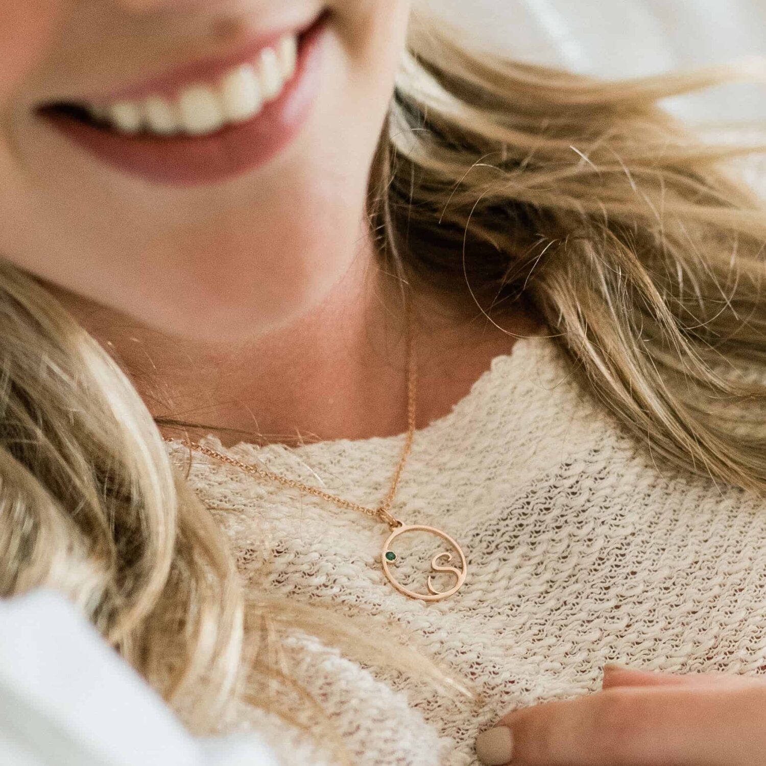 ROUND INITIAL BIRTHSTONE NECKLACE