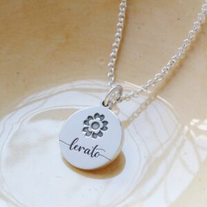 engraved name birthstone flower necklace