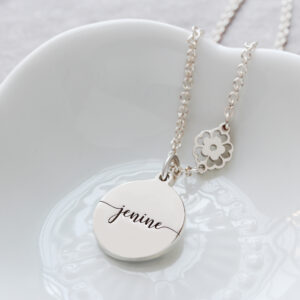 Engraved Name & Flower Connector Necklace