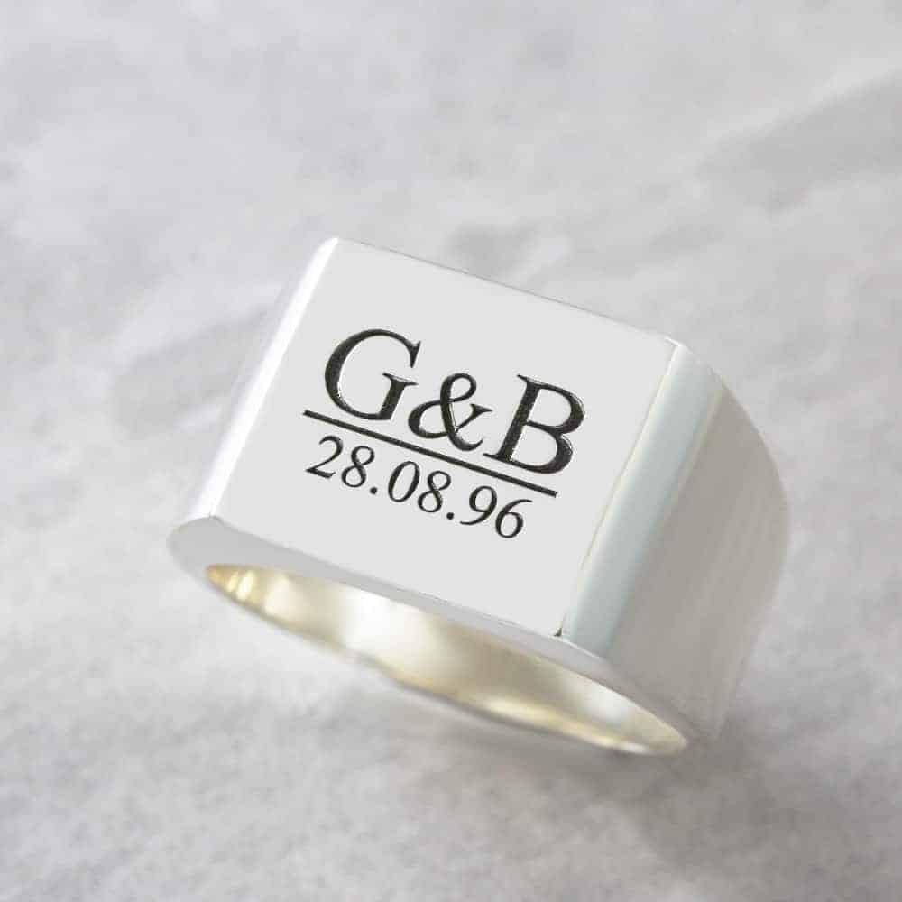 Solid Square Initials & Date Signet Ring | Fast Delivery