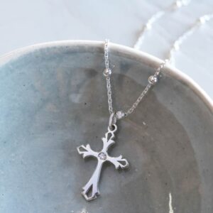 Dewdrop Cross & Birthstone Necklace