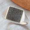 Solid Square Fingerprint Engraved Signet Ring