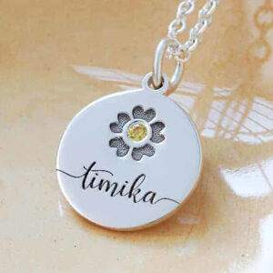 Engraved Name & Flower Birthstone Necklace