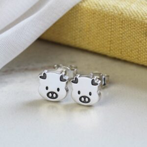 silver piglet stud earrings