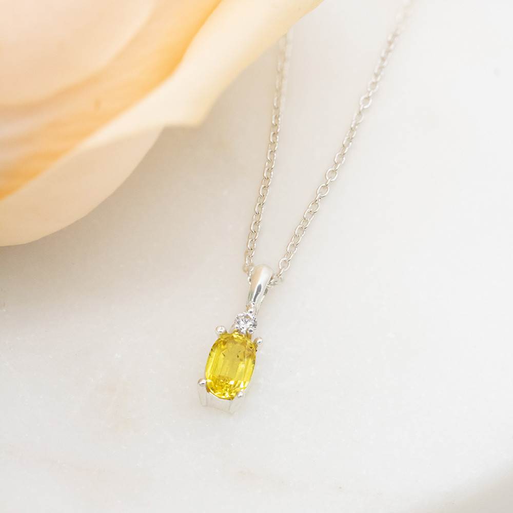 Oval Sapphire & Moissanite Pendant Necklace - Select Sapphire Colour (3 Colours)