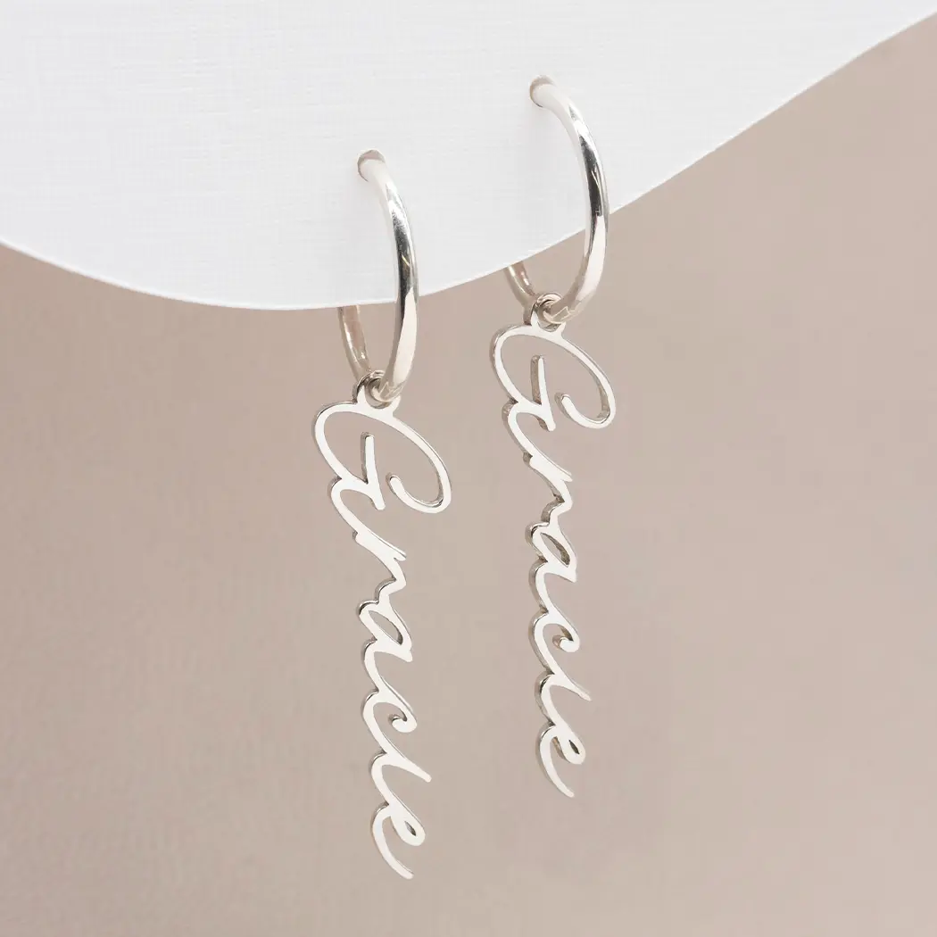 Name Pendant Huggie Hoop Earrings - Image 2