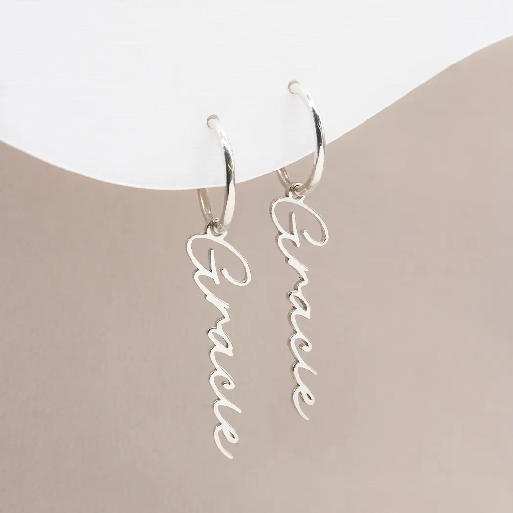 Name Pendant Huggie Hoop Earrings - Image 4