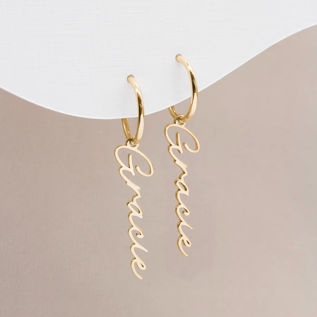 Name Pendant Huggie Hoop Earrings