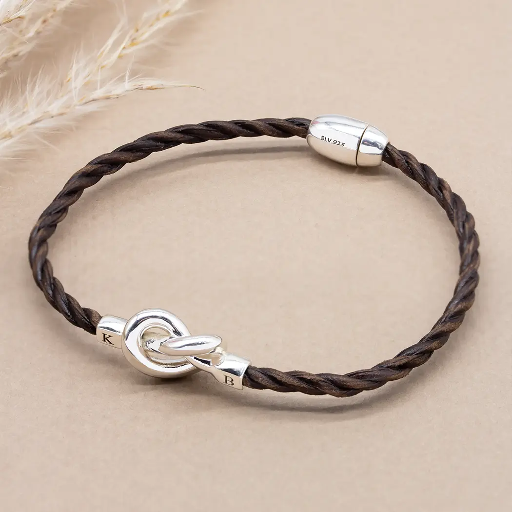 Men's Knot & Initials Leather Bracelet – 3 Colours - Image 2