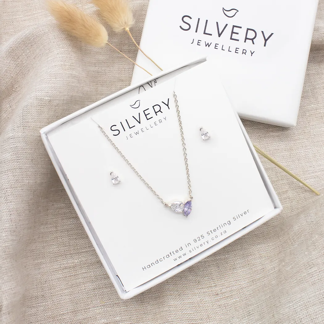 You & Me Birthstones Necklace & Dainty Teardrop Birthstone Stud Earrings - Image 3