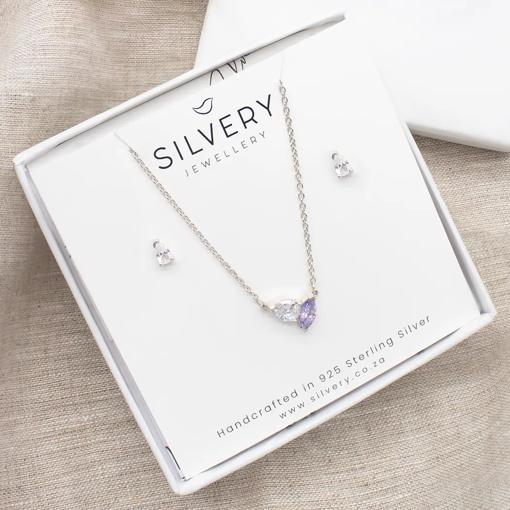 You & Me Birthstones Necklace & Dainty Teardrop Birthstone Stud Earrings