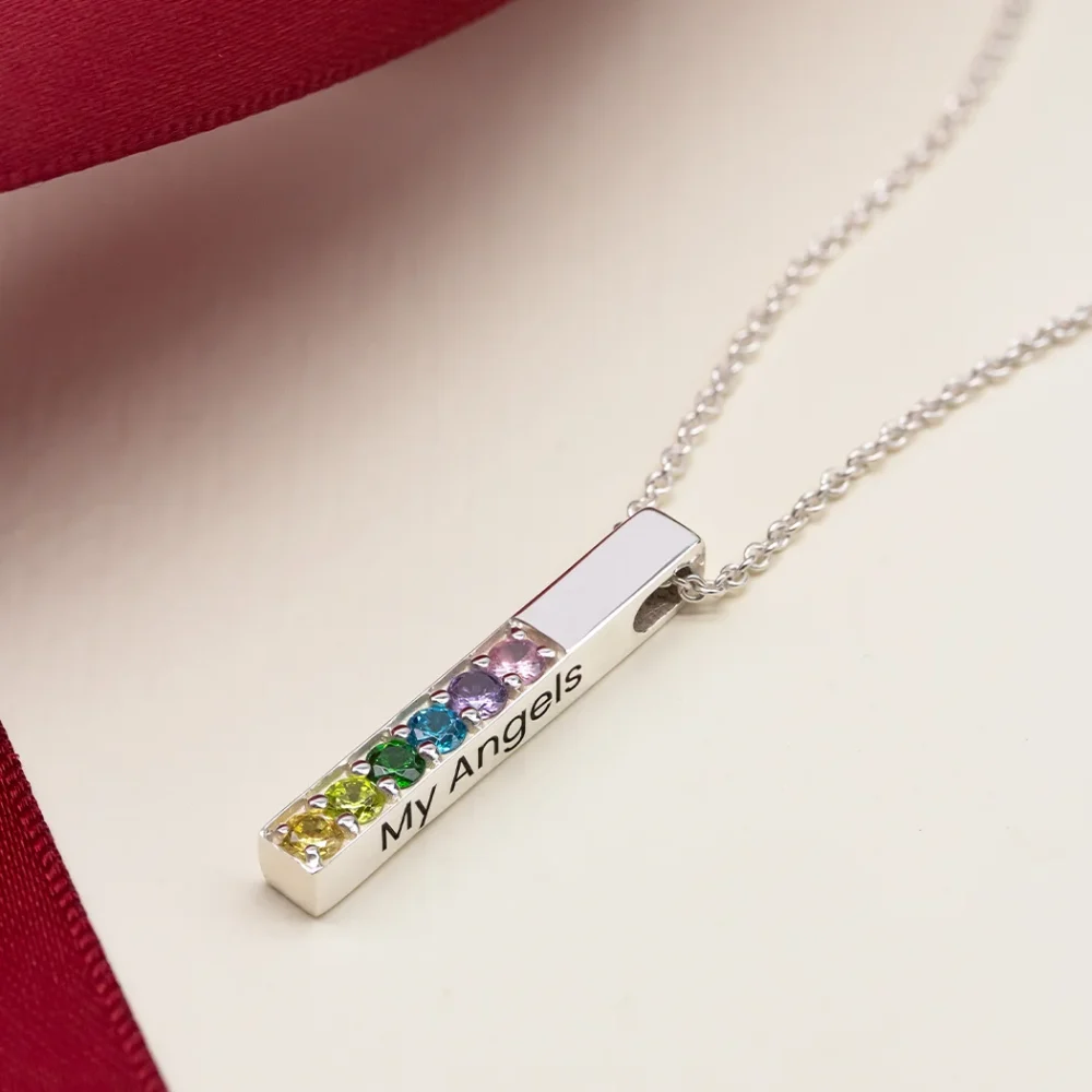 Personalised Four Sided Birthstone Bar Necklace